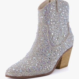 CUSHIONAIRE Women's Bravo Rhinestone Western Boots with +Memory Foam Size 6.5